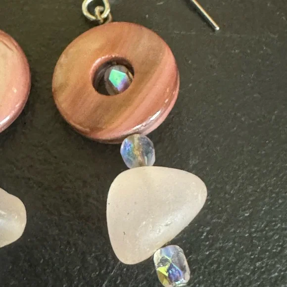 Artisan Made Elegant Pink and Grey Glass Earrings with Silver Tone  Wire - Picture 3 of 3